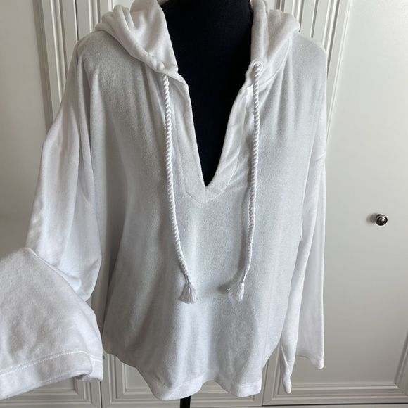 J. Crew white terry pull on hoodie size women’s XL - Picture 3 of 5